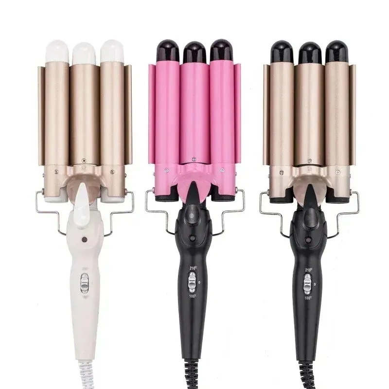 1つ買うと1つ無料新規品新型3連バレルのウェーブアイロン ヘアアイロンカールアイロン化粧ポーチ-大容量