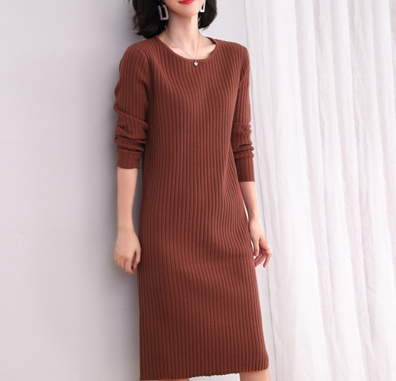 ワンピース デート モテアイテム ミモレ丈 長袖 Uネック 可愛い きれいめ 上品 おしゃれ かっこいい 可愛い ラブリー キュート ガーリー クール モード系 セクシー エレガント 存在感