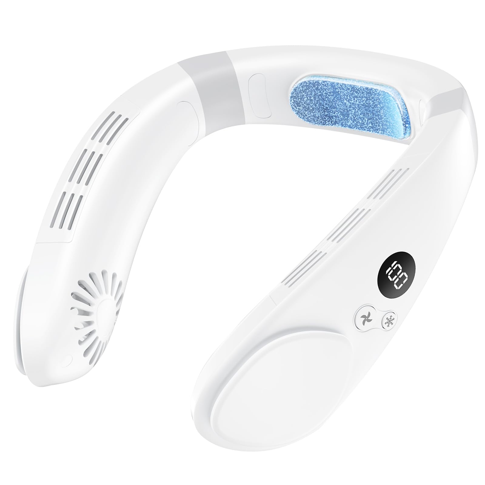 「夏革新型·首掛け扇風機」ネッククーラー ネックファン 携帯扇風機 小型 3段階風力調節 冷却プレート搭載 20dB静音 超軽量 羽根なし モバイル 強力 大風量 LEDディスプレイ表示 4400mA