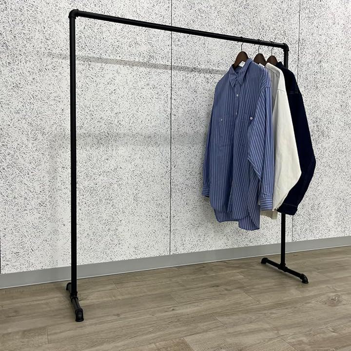 ハンガーラック ガス管 アイアン 黒 パイプ インダストリアル 収納 什器 (ブラック, 幅120cmx高130cm)