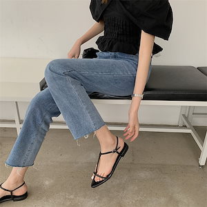 ストラップサンダルレディース4色チャンキーヒールローヒールぺたんこポインテッドトゥTストラップフィスぺたんこサボサンダル履きやすいナローストラップ軽量靴シンプル脱げない脚効果アウトドア痛くない歩きやす