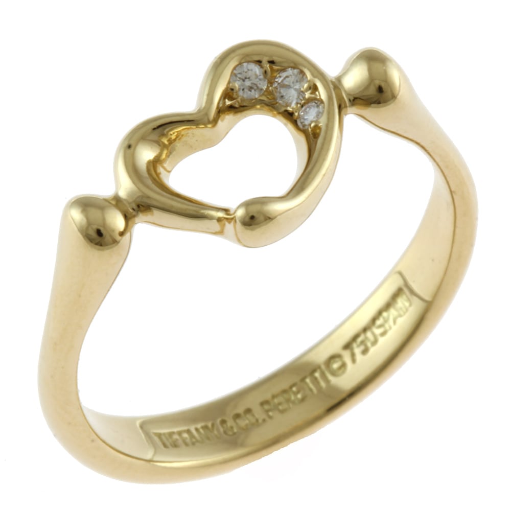 ティファニー オープンハート リング 指輪 10号 18金 K18イエローゴールド ダイヤモンド TIFFANY&Co. 中古 美品