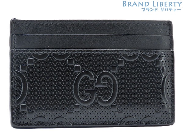 美品グッチGGエンボスレザーカードケースパスケース名刺入れブラックレザー625564