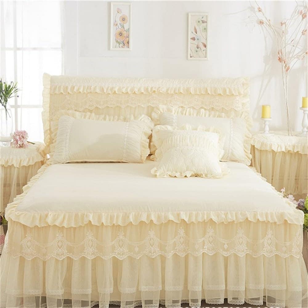 プリンセスベッドスカートセット ベッドスカート 枕カバー 寝具 ベッドスプレッド シーツ ピンク 寝具 女の子用 ベッドカバー ライトイエロー 枕カバー2枚