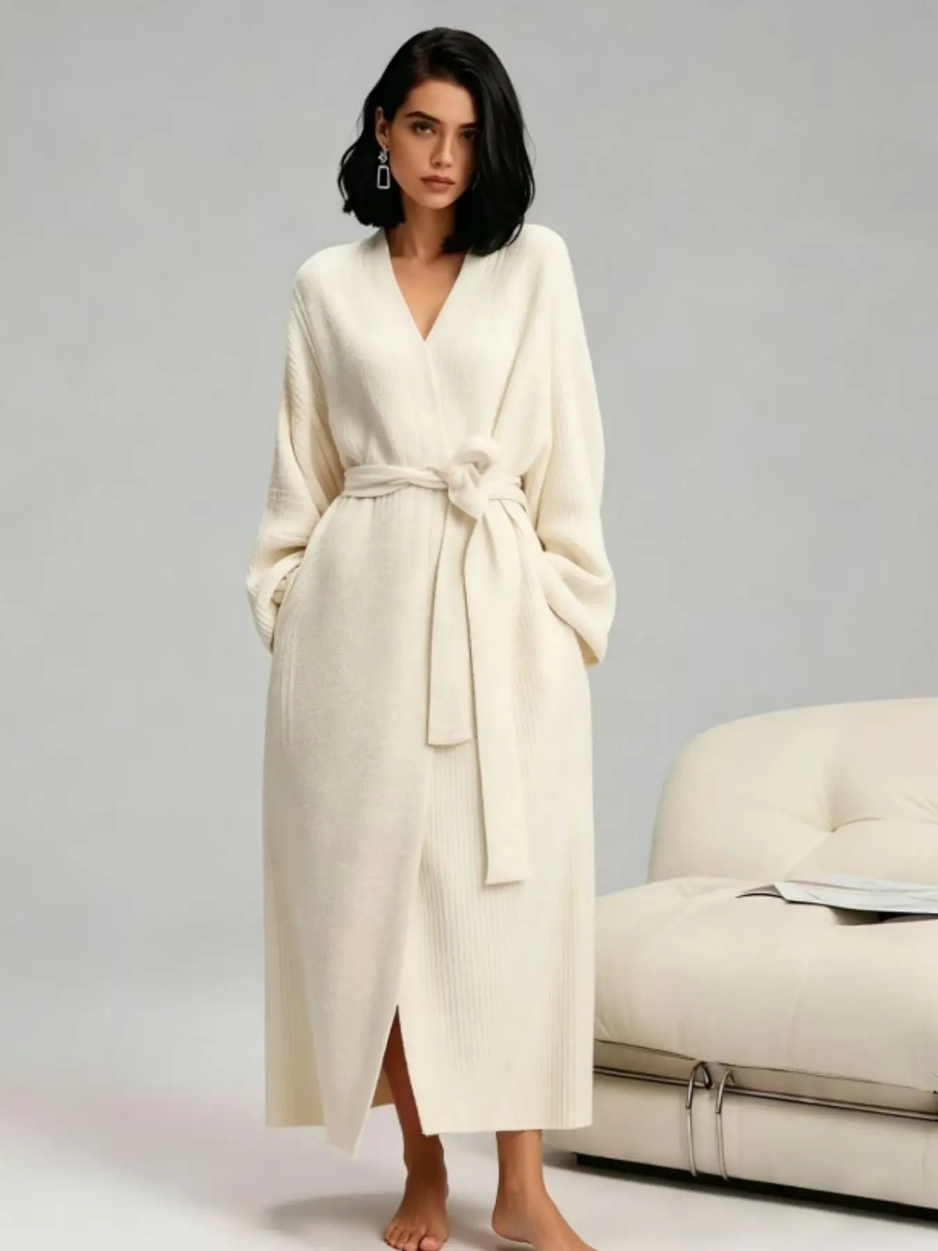 「COZYソフトなプラッシュ感」女性用両面フリースローブ厚手ロングフリースルームウェア秋冬向けのあったかフランネルパジャマ柔らかく快適室内外で着用可能