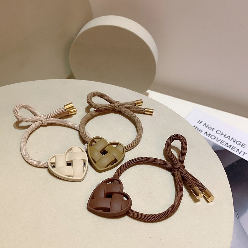 韓国ヘアアクセサリーレトロスタイルシンプルで耐久性時代を超越した合金編み込みラブリボンゴムバンドヘアゴム
