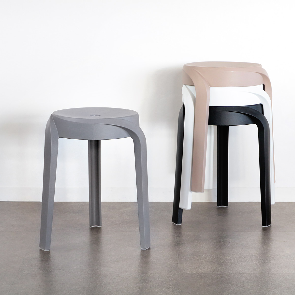 スツール 高さ45.5cm 同色2脚セット スタッキング 円形 ニュアンスカラー 丸 チェア ダイニング リビング 丸いす 簡易 椅子 コンパクト 軽い ポリプロピレン おしゃれ シンプル 5,888円