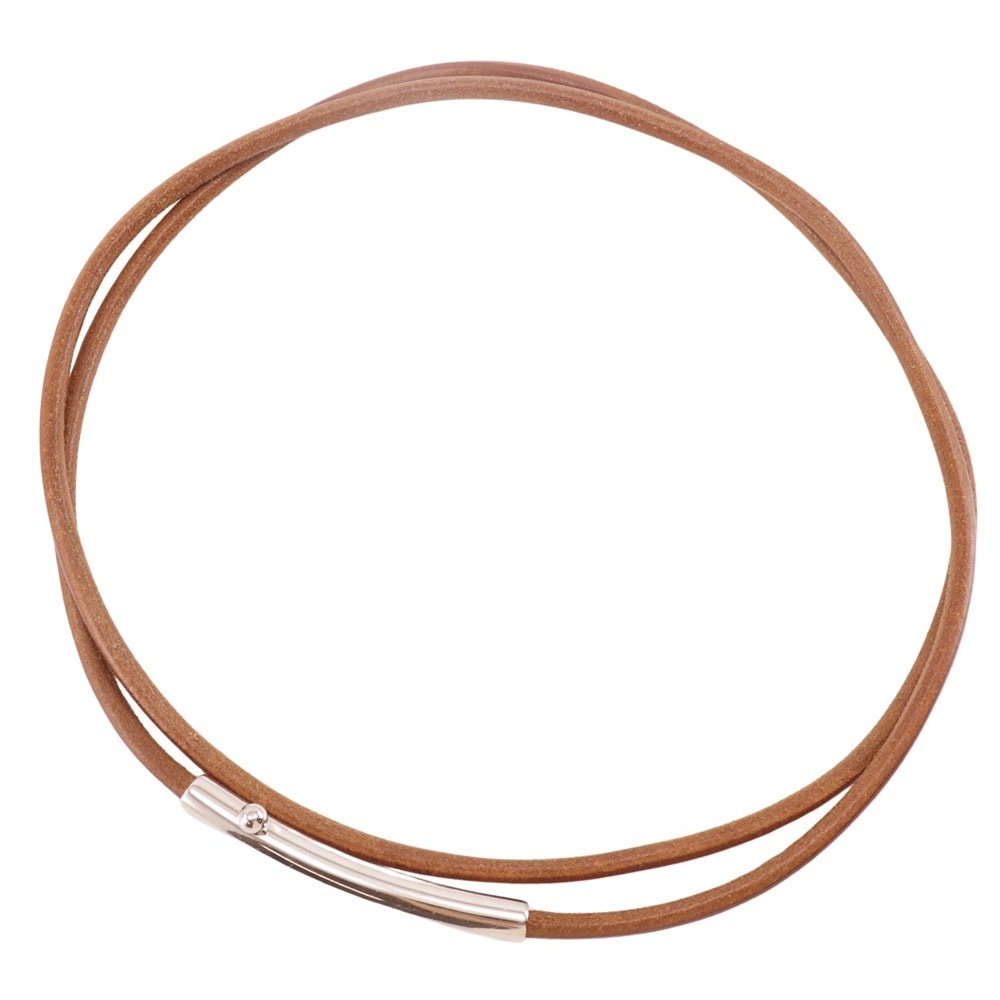 二重巻き ベルト レザー 金属製 茶 レディース 中古品