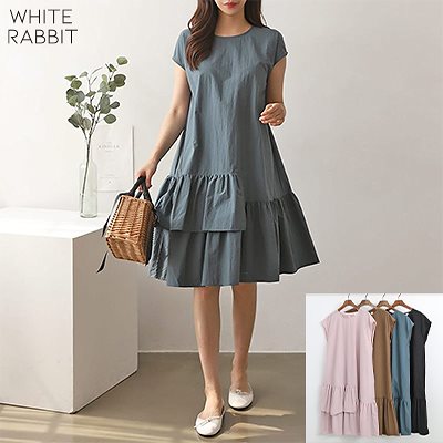プリーツワンピース! 人気商品! 韓国人気商品フリルワンピース(4color) [WHITERABBIT] 韓国ファッション女性服No.1! 送料無料