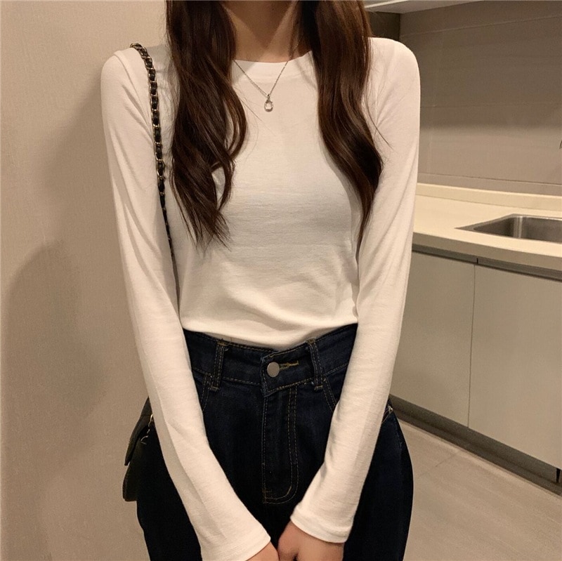 レディース トップス カットソー ミドル丈 長袖 ラウンドネック ストレート かわいい きれいめ カジュアル 上品 おしゃれ ラフ ガーリー 無地 春 秋 学生 デート お出かけ 休日 20代