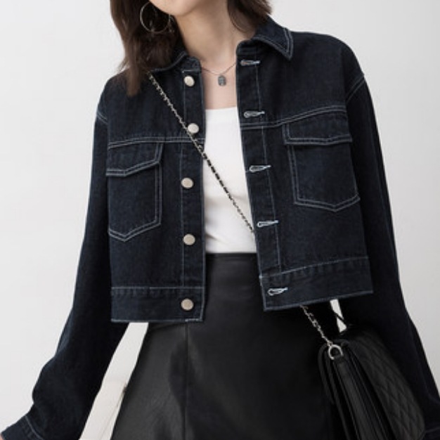アウター デート かわいい 大人可愛い きれいめ シンプル カジュアル 大人 上品 おしゃれ お洒落 デニム ジャケット 薄手 羽織 長袖 襟付き 春秋 無地 ブルー 韓国 L クール レイヤード
