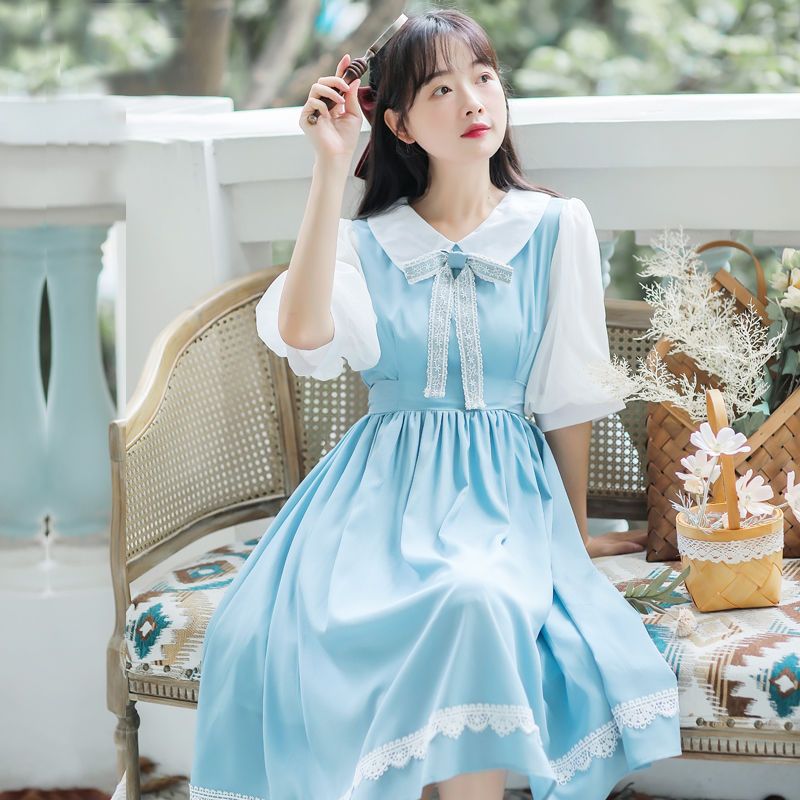 日本のレトロな人形の襟の森ドレス 2023 年夏ステッチ甘い気質薄いロング スカート 母の日
