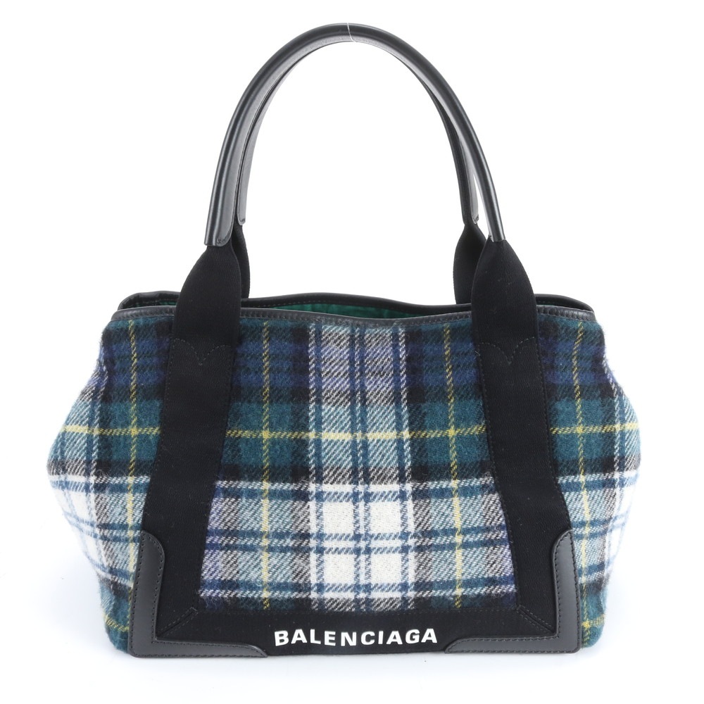 美品 ネイビー カバ チェック 339933 レザー トート バッグ 肩掛け ショルダー ハンド レディース RBE DY11-7 中古