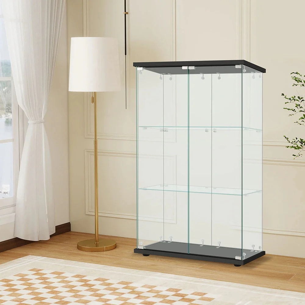 【国内即日発送】コレクションケース 両扉タイプ 大型 ワイドタイプ ガラスディスプレイキャビネット フィギュアケース 3段 強化ガラス 全面ガラス サイズ:幅80.5×奥行36.5×高さ125.5cm