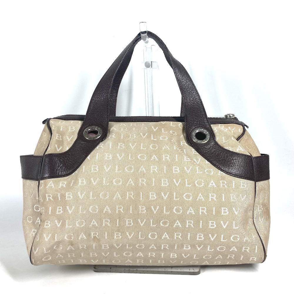 ショルダーバッグ ロゴマニア 肩掛け カバン ミニボストンバッグ レザー/キャンバス ベージュ