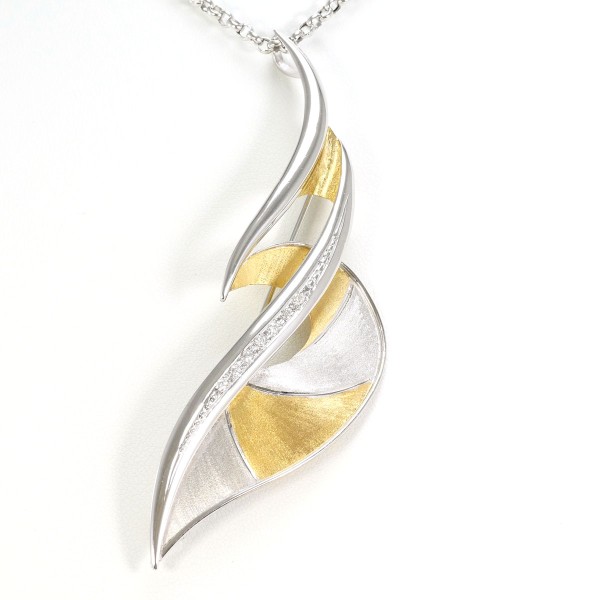 K18 18金 YGWG ネックレス ブローチ ダイヤ 0.08 カード鑑別書 ジュエリー 中古