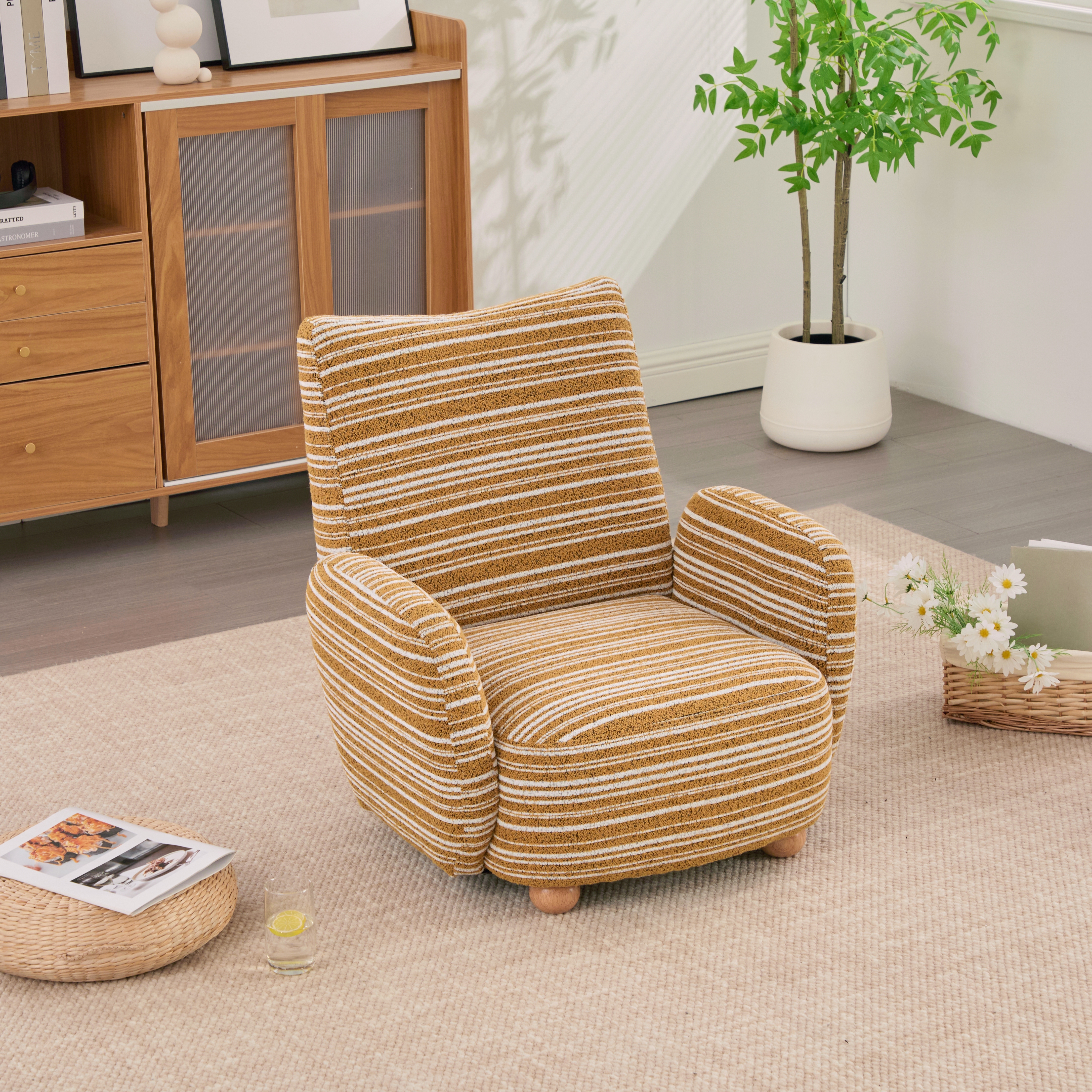 【167】1人用ソファラウンジチェアシェニール生地無垢材使用高級感あり小さなリビングルームアパートに最適調節可能な木製脚組み立て簡単