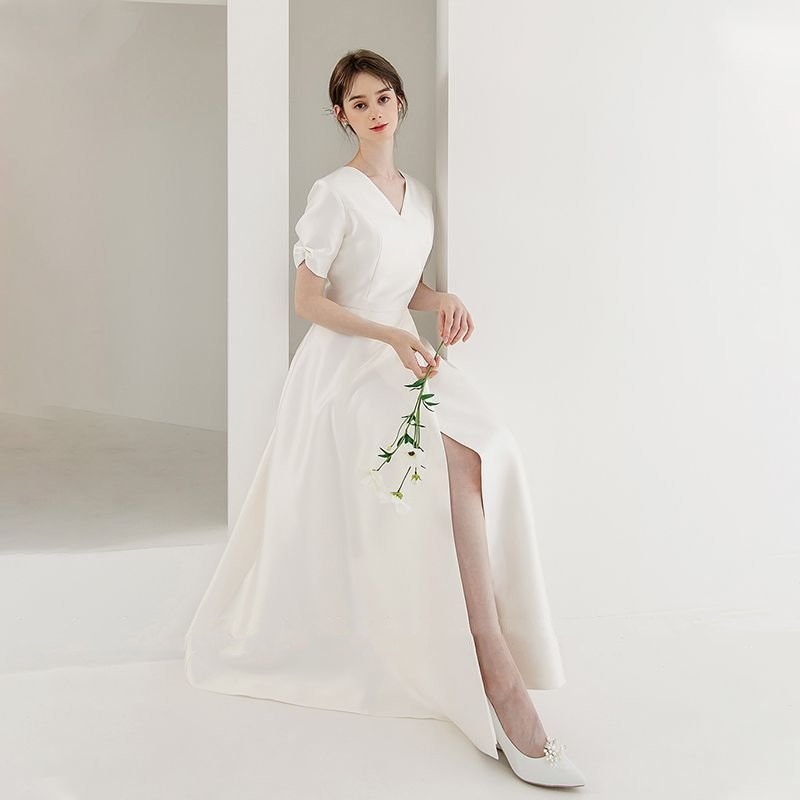 ウェディングドレス 白 aラインドレス 半袖 ウエディングドレス 二次会 花嫁 パーティードレス 披露宴 ブライダル 結婚式 ロングドレス 演奏会 大きいサイズ