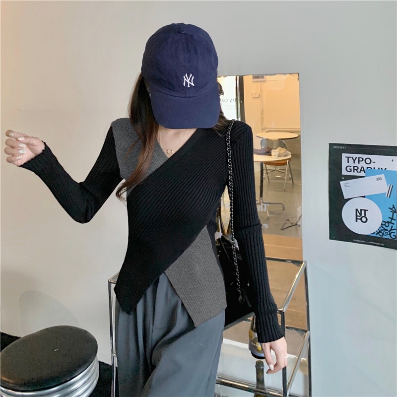クロスデザインニット トップス セーター 袖あり 長袖 Vネック リブニット 綿 かわいい 大人可愛い きれいめ シンプル カジュアル 大人 上品 おしゃれ お洒落 大人可愛い 大人女子 こなれ感