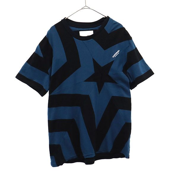 ヨシオクボ グランドフロア 総柄 半袖 Tシャツ 3 ブルー×ブラック yoshiokubo GROUND FLOOR メンズ