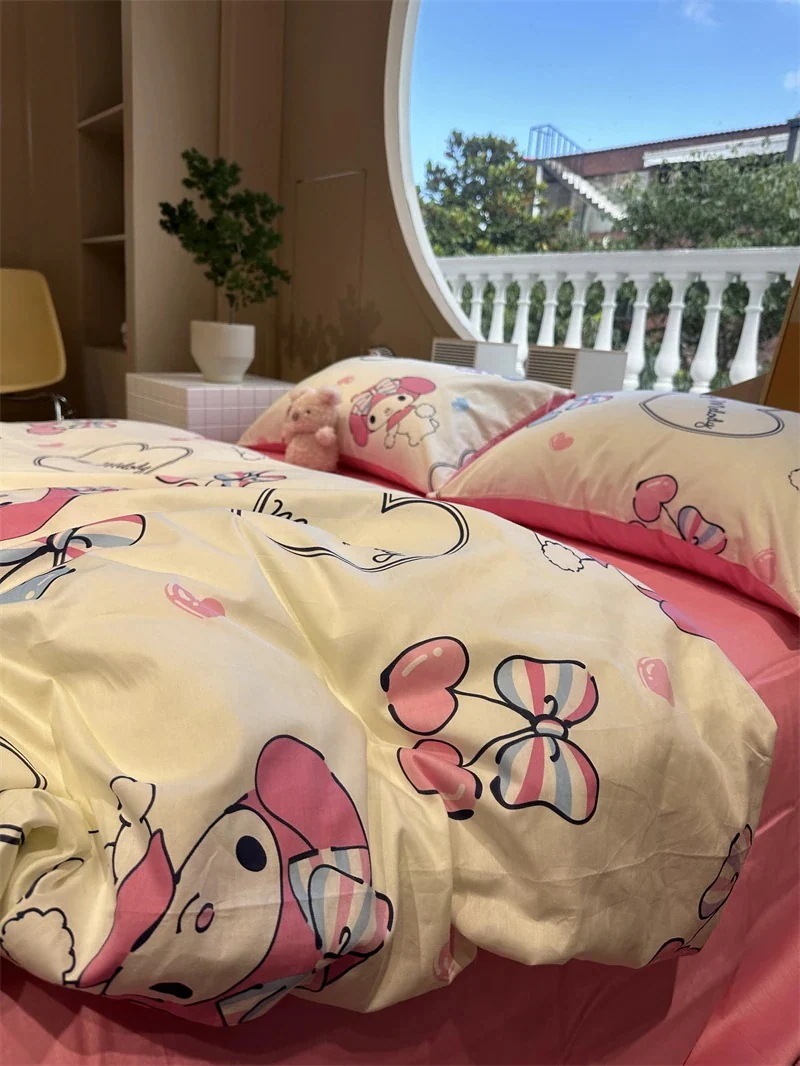 チェリーメロディー ベッド4点セット 1.5m1.ドミトリー用掛け布団カバーベッドシーツ3点セット