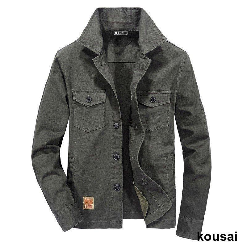 ミリタリージャケット メンズ 胸ポケット 作業服 ワーク アウトドア ウォッシュ加工 春秋 ライトアウター