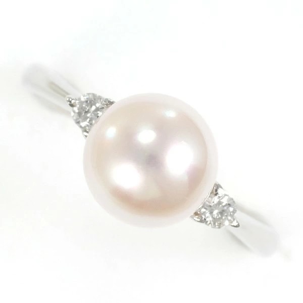PT900 プラチナ リング 11号 パール(真珠) 約8mm ダイヤ 0.087 中古