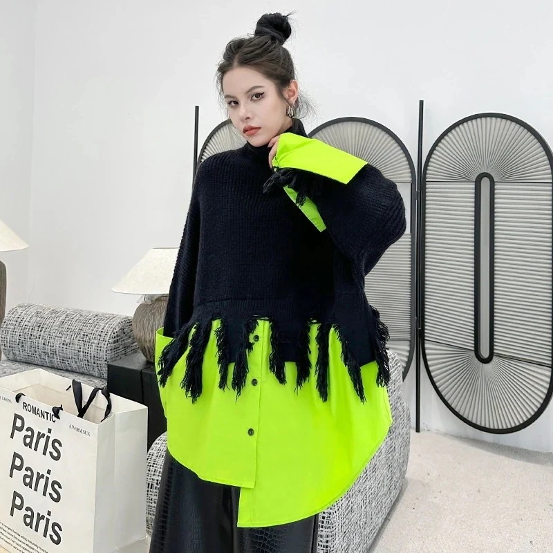 人気なリブニットマウンテンパーカー カシミヤタッチ クリスマスコスプレ 人気なリプニット ベーシックニット 新作 おしゃれ 気質 セーター 切り替え タートルネック アウター トップス イン