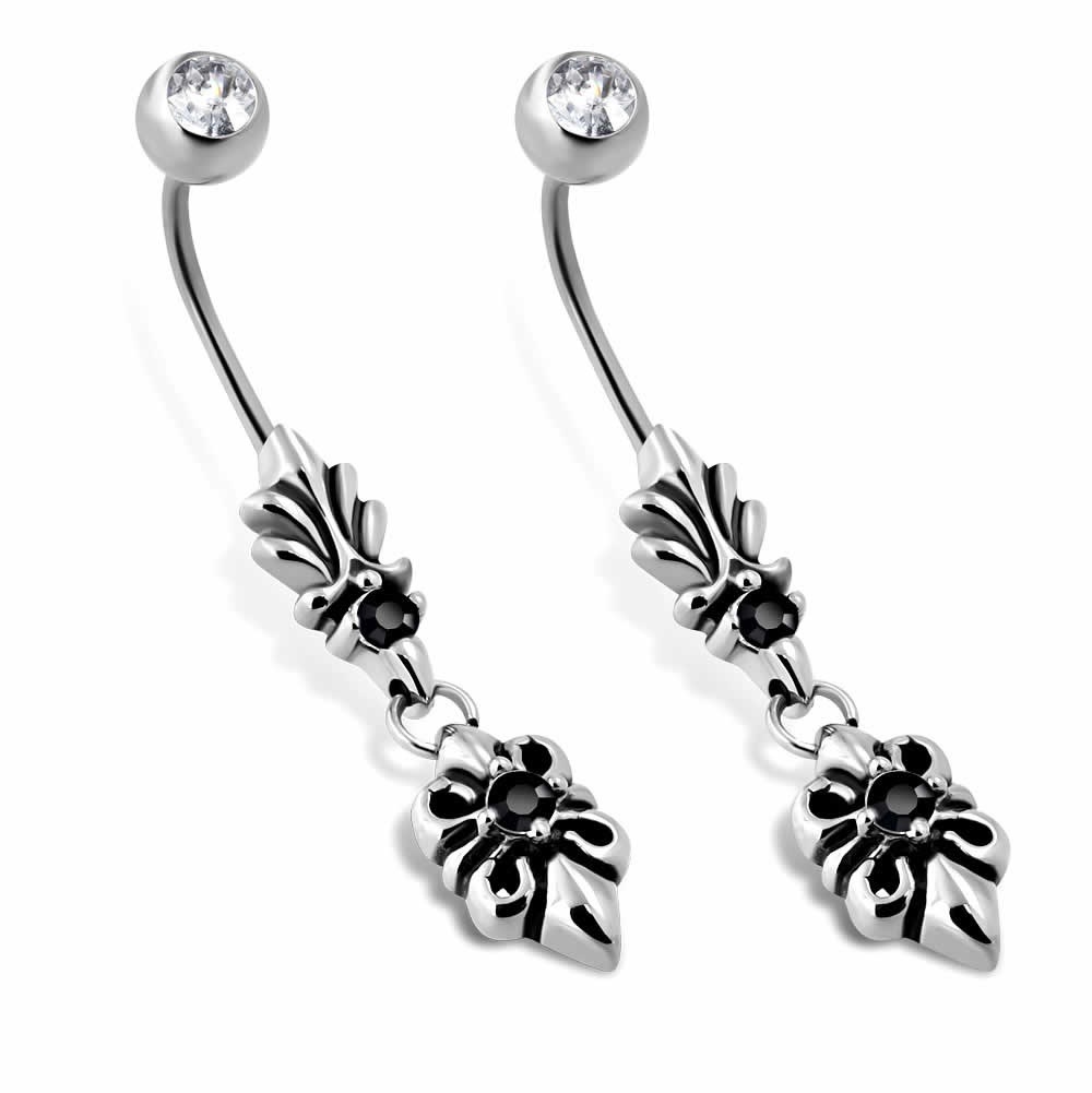 [18G 細い メンズ へそピアス ] 百合の紋章 1個販売 ユリ リリーエンブレム 18ゲージ レディース バナナバーベル ネイブル 臍ピアス ヘソピアス ボディピアス sst-s-01029