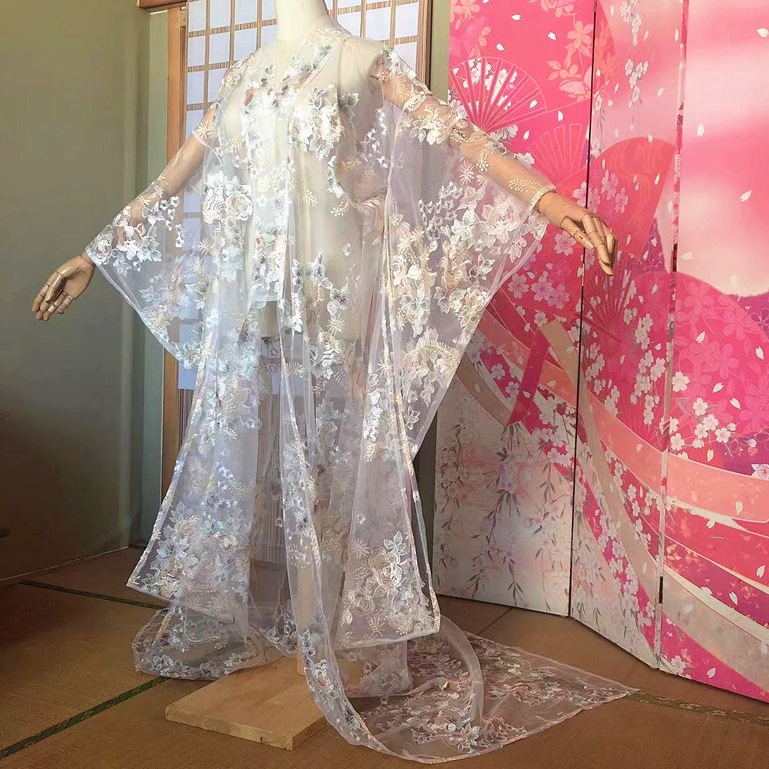 チュール打掛 オーガンジー打掛 着物 オーバードレス レース羽織 刺繍 ウエディングドレス和装花嫁 色打掛 撮影 舞台ステージ 演劇 芝居 芸者 浴衣 ホワイト ピンク 7,597円