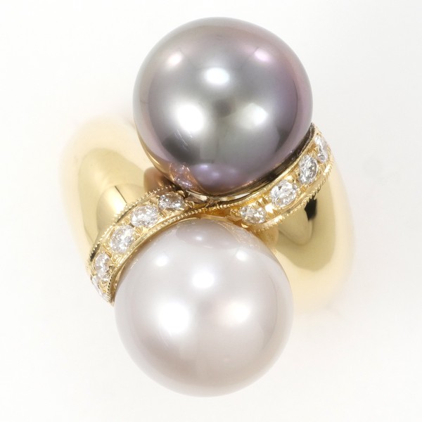 K18 18金 YG リング 11号 南洋真珠 約11.5～12mm ダイヤ カード鑑別書 中古 106,535円