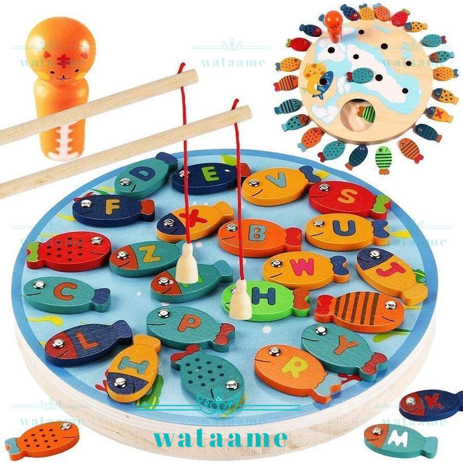 木製 釣りおもちゃ 魚 猫 釣り遊び 新生活 パズル マグネット式 30点豪華セット 釣りゲーム 磁石付き