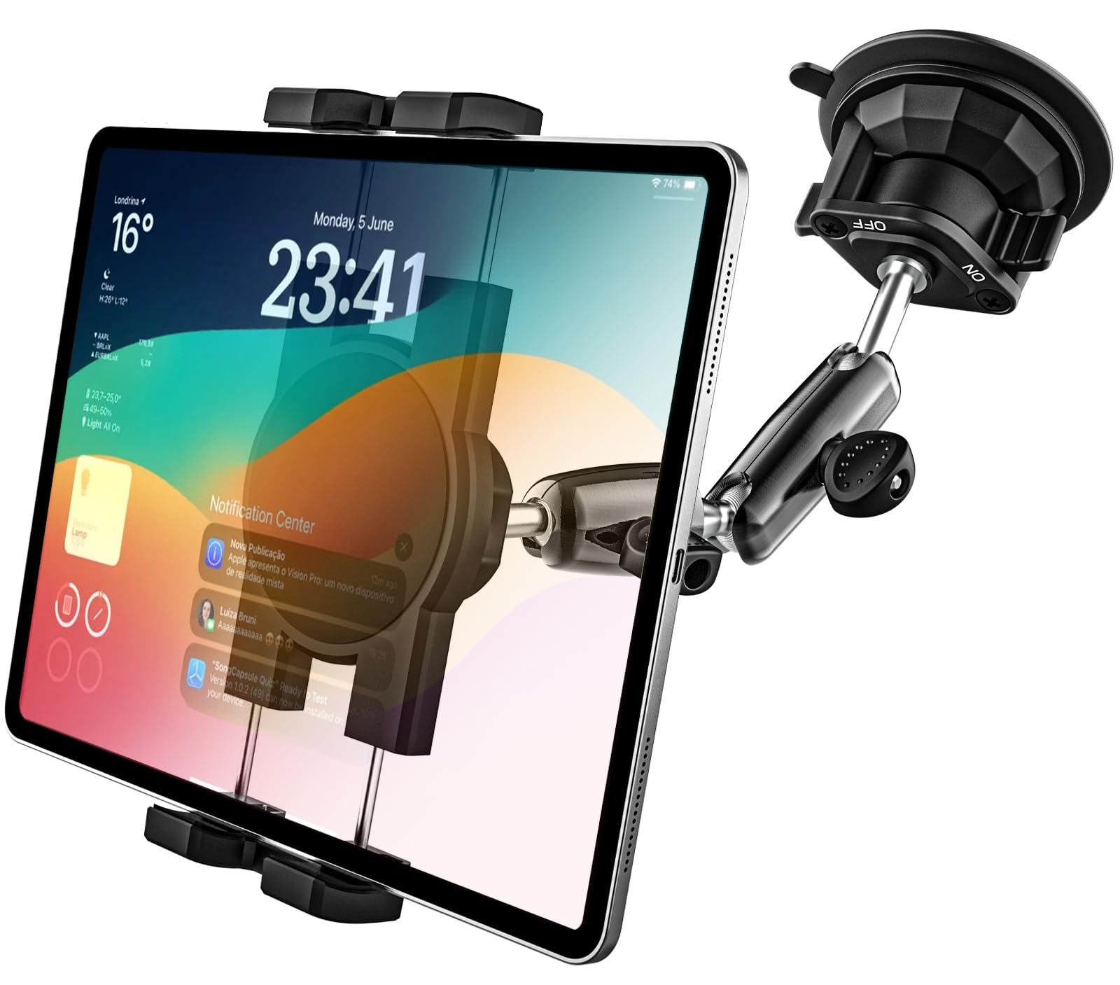 Charchendo タブレットホルダー 車 フロントガラス用 超強力真空吸盤 ダッシュボード兼用 カー用品 タブレットスタンド 360度回転 自由調節 安定性 伸縮アーム 取り付け簡単 日本語説明書