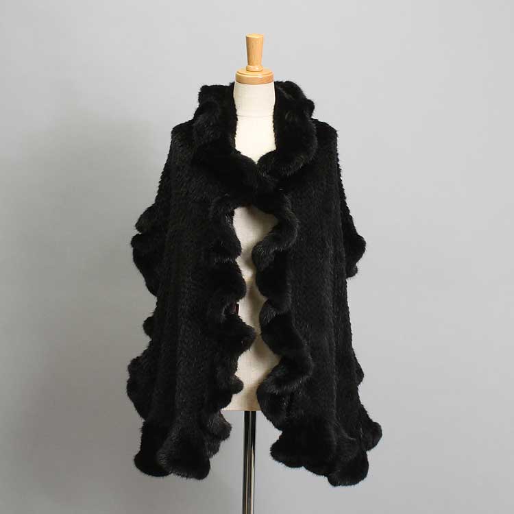 ミンク 編み込み フリル ファー ストール ブラック 送料無料 レディース ギフト プレゼント