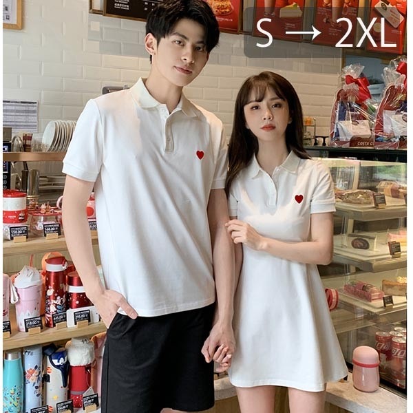 ペアルック カップル ワンピース Tシャツ 夏 半袖 白 かわいい メンズ レディース かっこいい 韓国風 綿 新婚旅行 Tシャツ ご夫婦 お誕生日 プレゼント 恋人 ブラック ホワイト S/M/L/