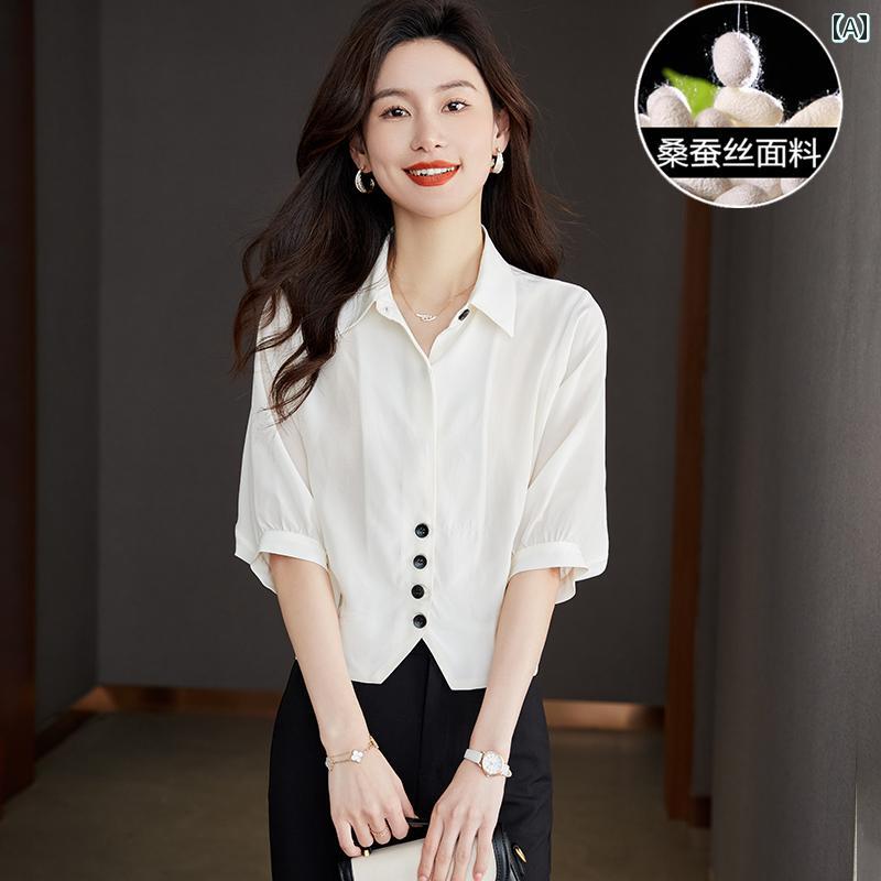 トップス レディース おしゃれ 上品 通勤 オフィス カジュアル シャツ ビッグ バット 半袖 Tシャツ