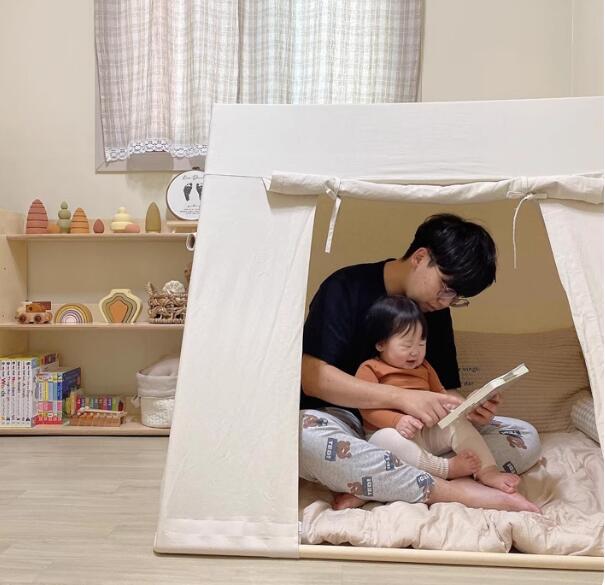 キッズテント 北欧風 テントハウス プリンセスの城型 プレイテント 男の子 女の子 知育玩具 子供テント 天然木 高品質 ベビーテント 赤ちゃん プレイハウス テント+チェック柄カーテン+フロアマット 9,066円