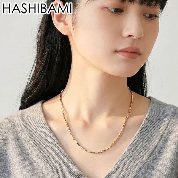 ネックレス レディース チェーン 立方体 ゴールド 52cm 天然石 ヘマタイト キューブ キラキラ ワンタッチ マグネット シンプル ポーチ付き 重ね付け かわいい HB2100240