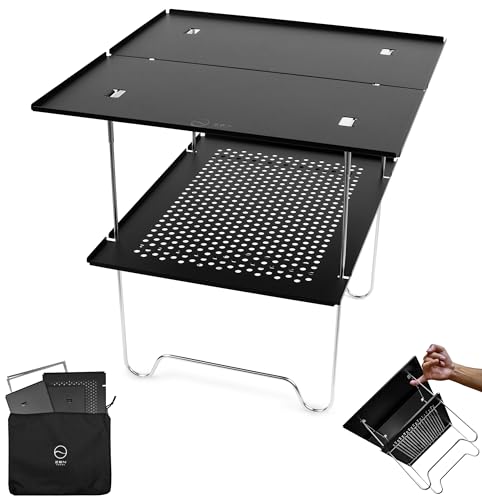 Air-2 アウトドアテーブル ソロキャンプ コンパクト 折り畳み式 アルミニウム 超軽量566g (ブラック・ブラックロゴ（本体）)