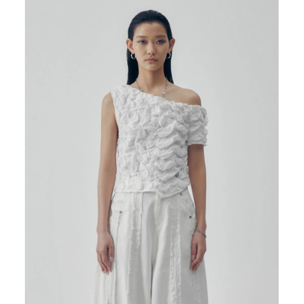 TREEMINGBIRD Volume Oneshoulder Frill Top White TM2535