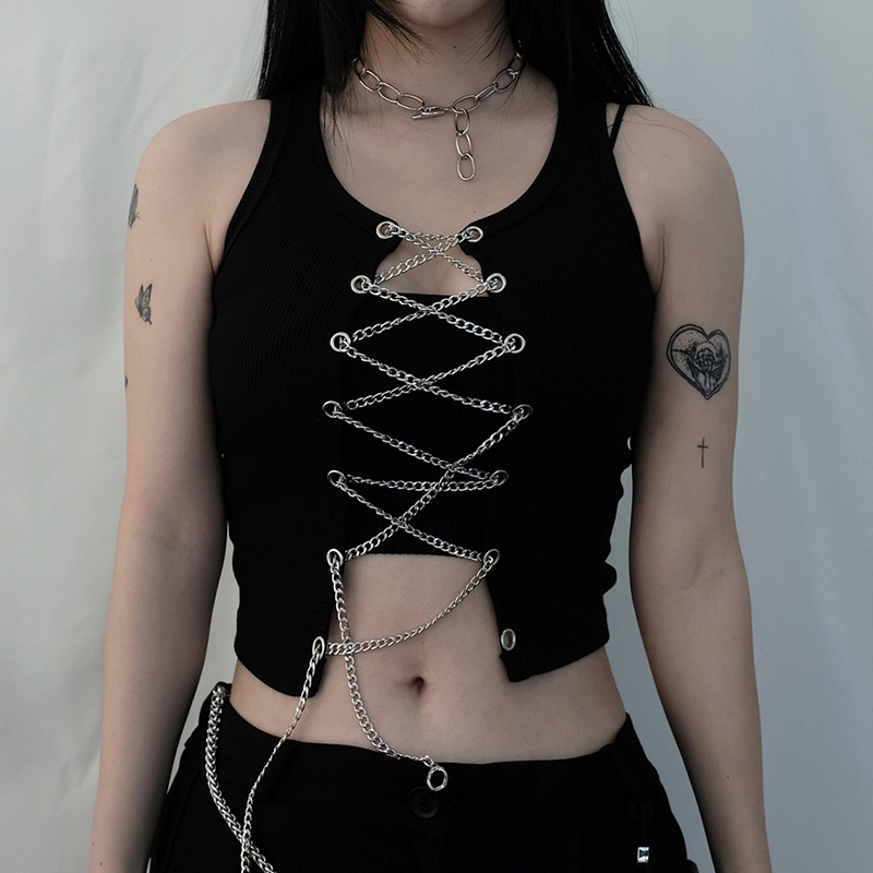 ファッションチェーン タイト キャミソール タンクトップ レディース HIPHOP ダンス レースア
