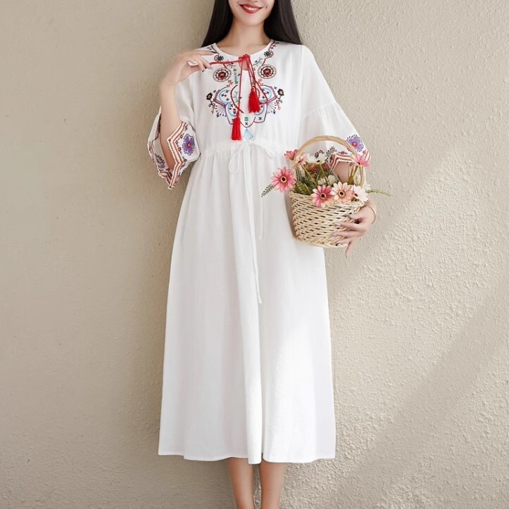 ワンピース ルーズ エスニック ワンピドレス ロング丈 かわいい 大人可愛い きれいめ カジュアル 大人 上品 おしゃれ お洒落 かっこいい 大人女子 ラブリー キュート ガーリー 個性的 クール