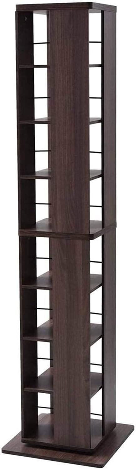 [山善] 旋转书架 8层 宽45×深45×高182.5厘米 壁挂・可放角 小巧 大容量 组装品 胡桃木 DSRR-8(WL)