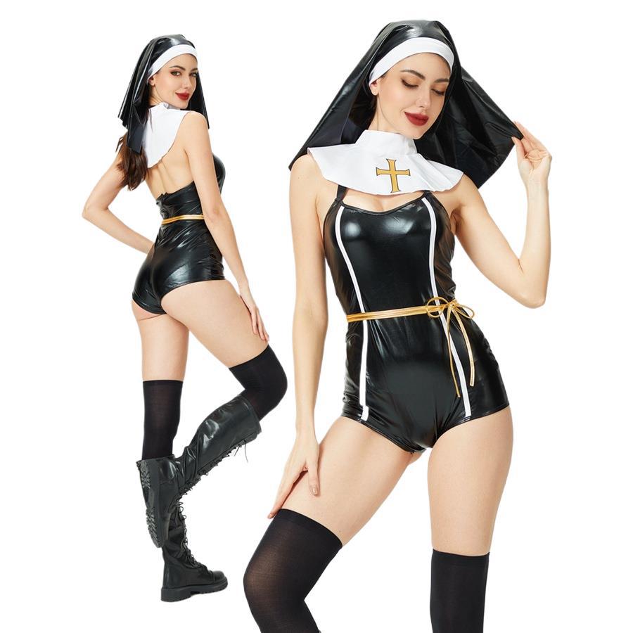 ハロウィン大人コスチュームセクシーなホットガールワンピーススリム修道女コスチュームイースタークロスダークゴシックパフォーマンス