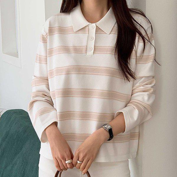 Hスタイル(KN)ミコ配色段カラカラーニットティー 春 女性 ニットティー セーター ルーズフィット 基本Tシャツ シーズン