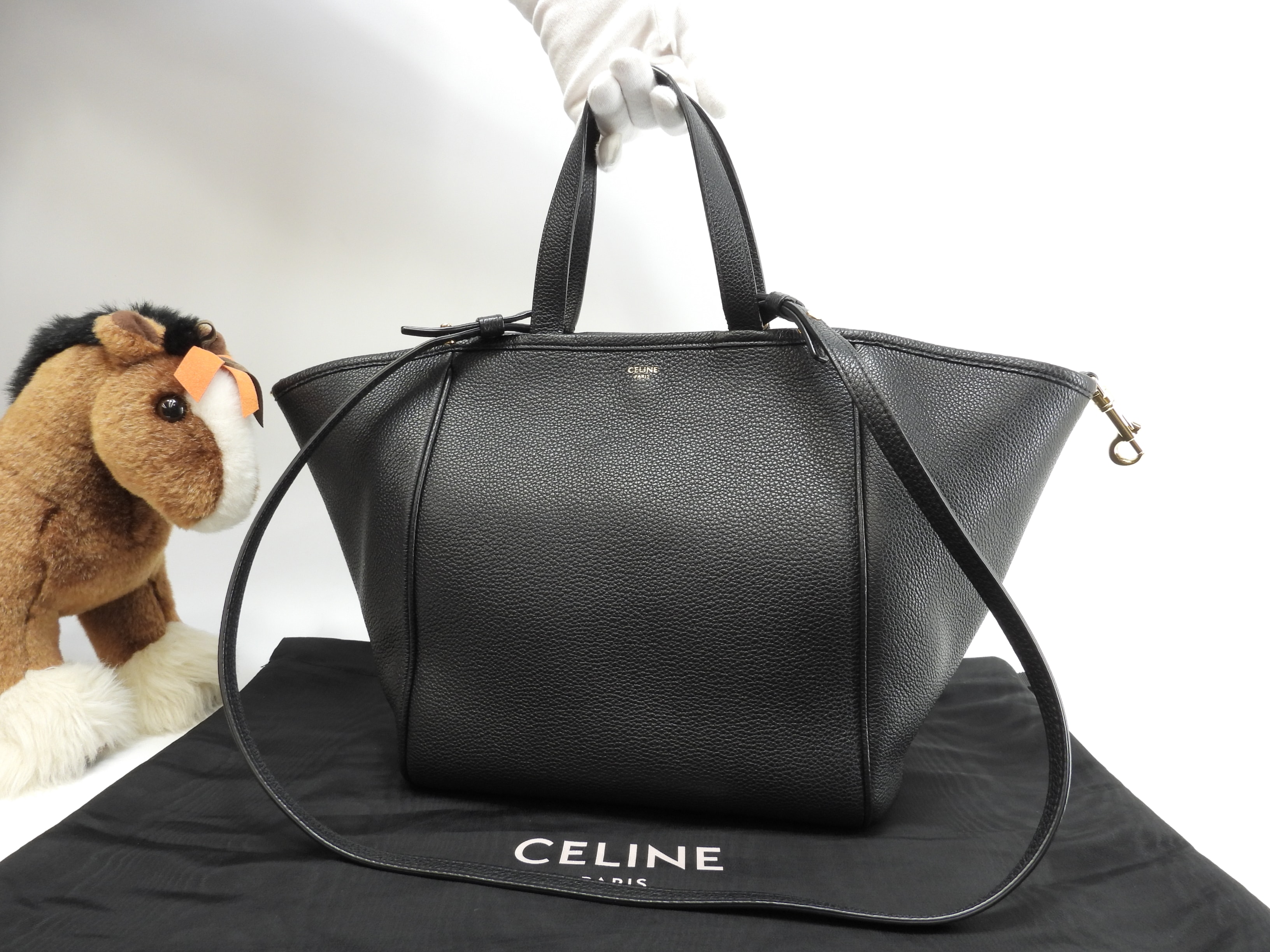 フォールドカバ スモール レザー黒 s付ミニトートバッグ ポシェット 美品@S-SL-4290