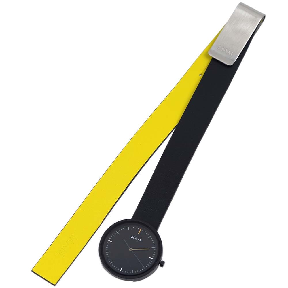 MAM マム 懐中時計 時計 クリップ メンズ レディース ブラック イエロー ウッドケース サファイアガラス ベジタブルタンニンレザー Clip MAM089