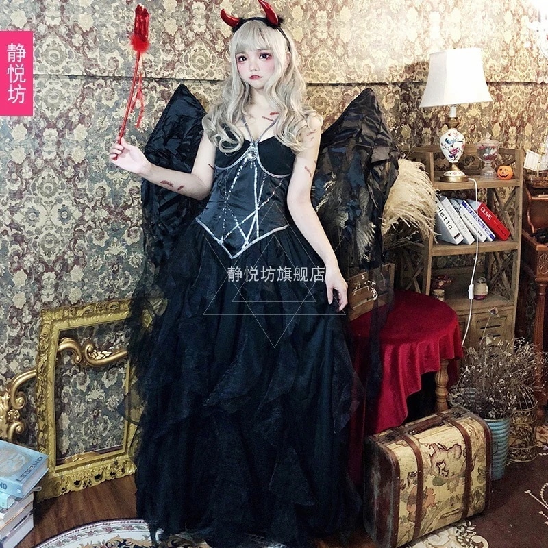 ハロウィン 大人用コスチューム 天使の羽 黒悪魔 ヴァンパイア メイクアップ パーティー コス コスチューム 悪魔の女王 ドレス 5,366円