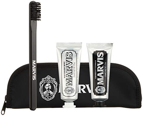 MARVIS(マービス) トラベル・セット Double Flavors 歯磨き粉・歯ブラシ・ポーチ 携帯用 オーラルケア ギフト セット イタリア製 ホワイト・ミント/リコラス・ミント