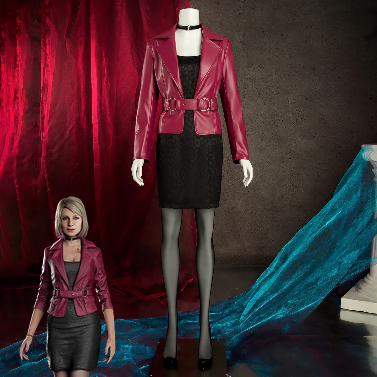 女性のためのマリアコスプレコスチューム,ファンタジー,ハロウィーンの衣装,カーニバルスーツ,ジャケット,ドレス,サイレント,ヒル2,大人の変装